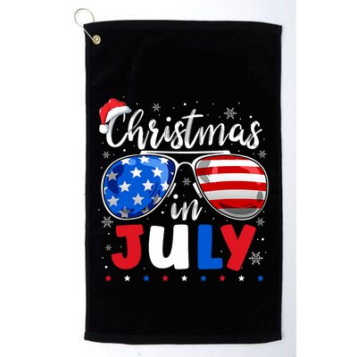 Christmas In July Santa Hat Sunglasses Usa Flag 4th Of July Golf Towel