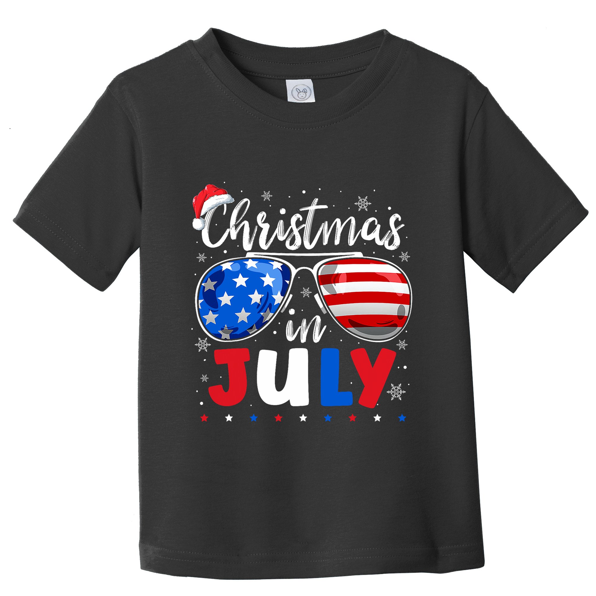 Christmas In July Santa Hat Sunglasses Usa Flag 4th Of July Toddler T-Shirt