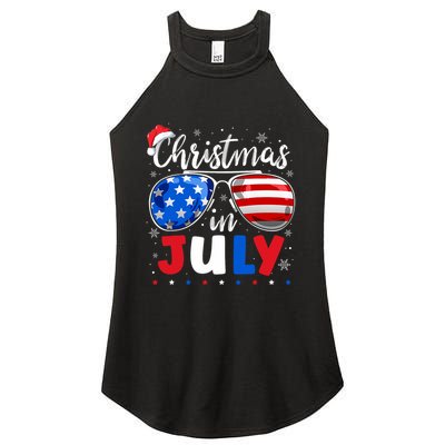 Christmas In July Santa Hat Sunglasses Usa Flag 4th Of July Women's Perfect Tri Rocker Tank