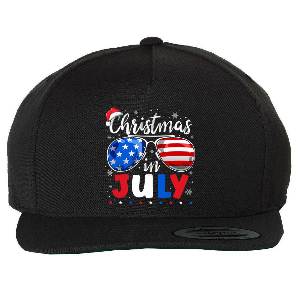 Christmas In July Santa Hat Sunglasses Usa Flag 4th Of July Wool Snapback Cap