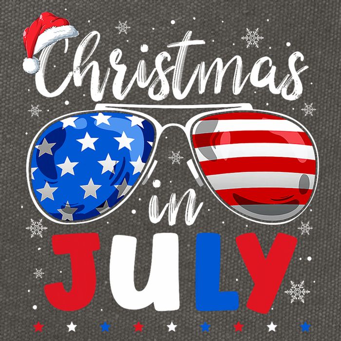 Christmas In July Santa Hat Sunglasses Usa Flag 4th Of July Cotton Canvas Backpack
