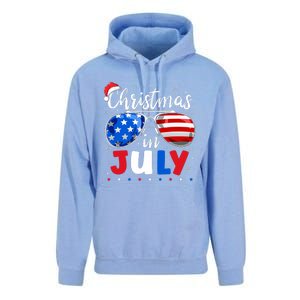 Christmas In July Santa Hat Sunglasses Usa Flag 4th Of July Unisex Surf Hoodie