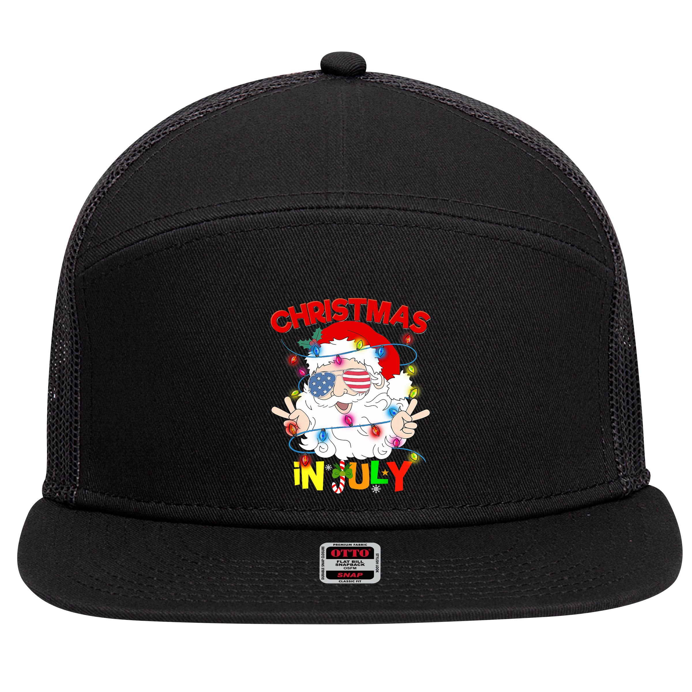 Christmas In July Santa Hat Sunglasses Usa Flag Summer 7 Panel Mesh Trucker Snapback Hat