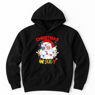 Christmas In July Santa Hat Sunglasses Usa Flag Summer Hoodie