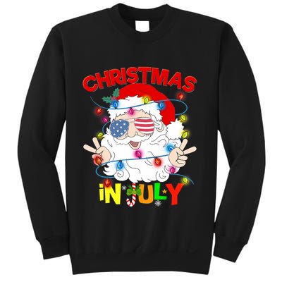 Christmas In July Santa Hat Sunglasses Usa Flag Summer Sweatshirt