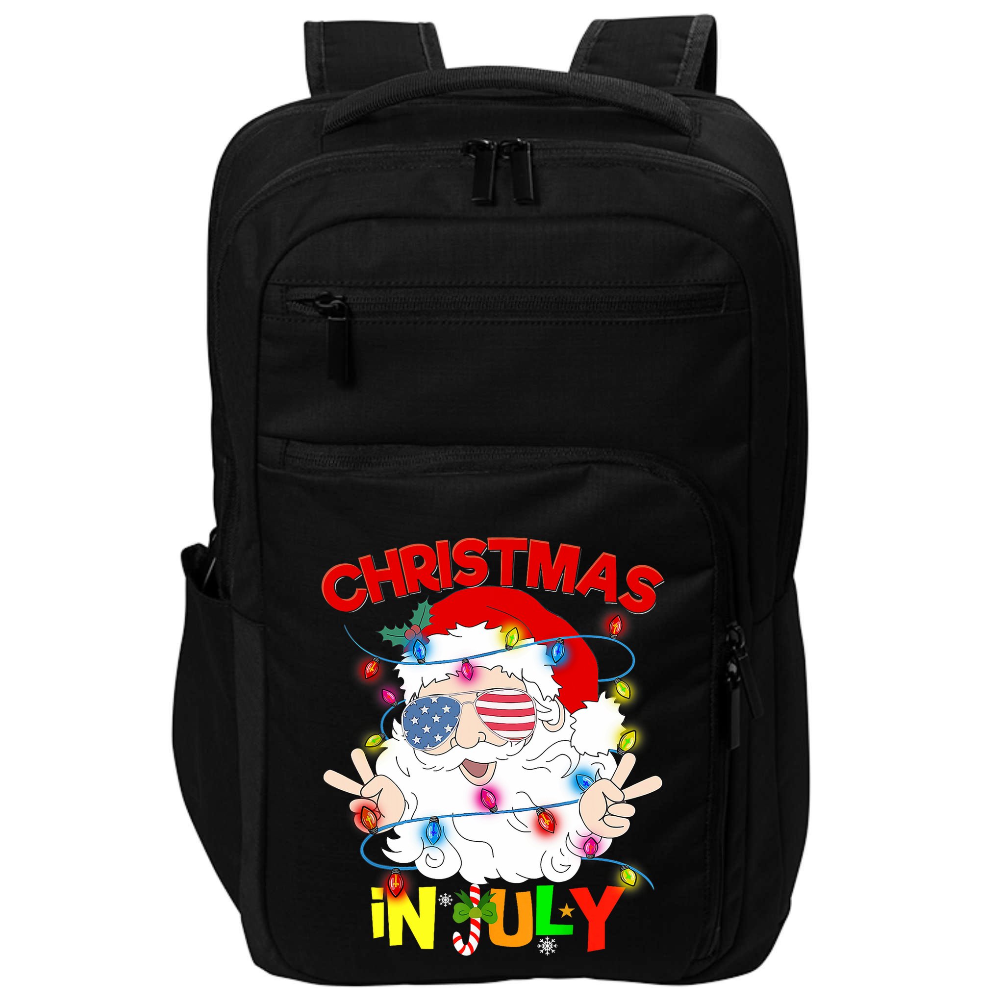 Christmas In July Santa Hat Sunglasses Usa Flag Summer Impact Tech Backpack