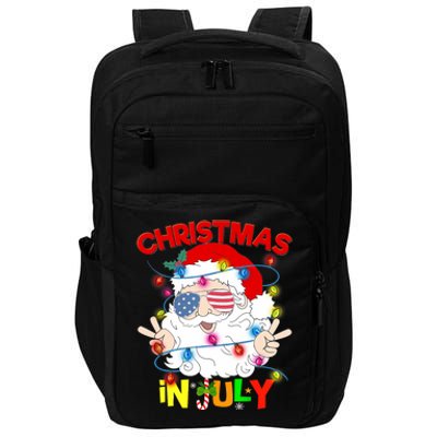 Christmas In July Santa Hat Sunglasses Usa Flag Summer Impact Tech Backpack