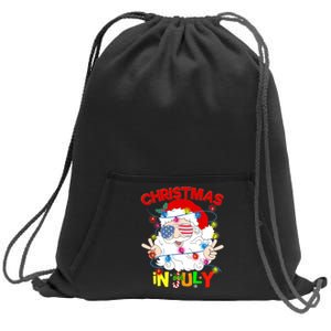 Christmas In July Santa Hat Sunglasses Usa Flag Summer Sweatshirt Cinch Pack Bag