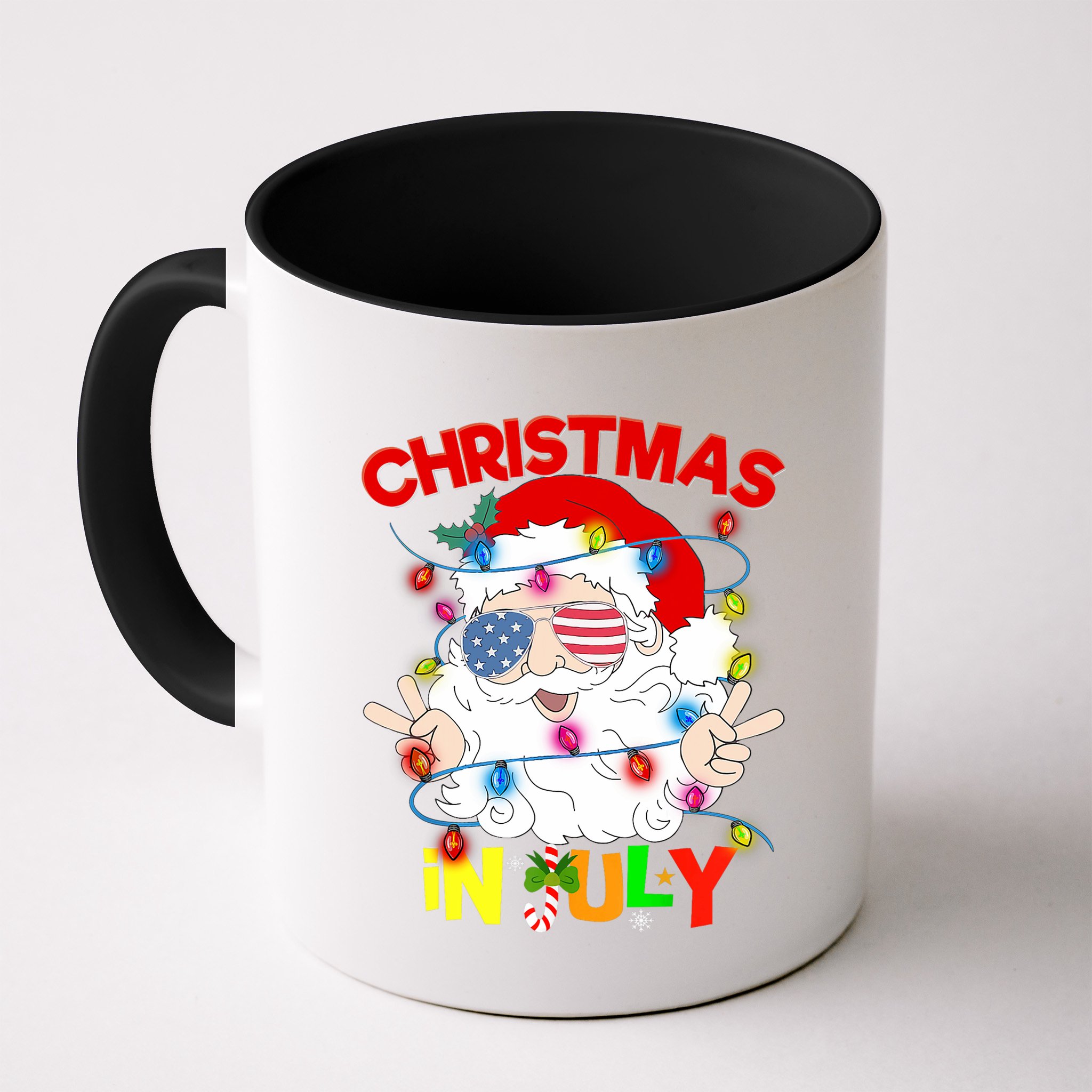 Christmas In July Santa Hat Sunglasses Usa Flag Summer Mug