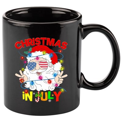 Christmas In July Santa Hat Sunglasses Usa Flag Summer 11oz C Handle Ceramic Mug