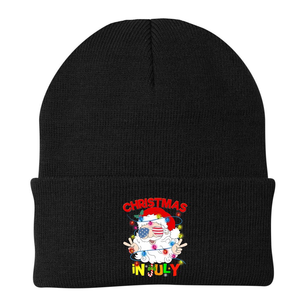Christmas In July Santa Hat Sunglasses Usa Flag Summer Beanie