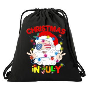 Christmas In July Santa Hat Sunglasses Usa Flag Summer Drawstring Bag