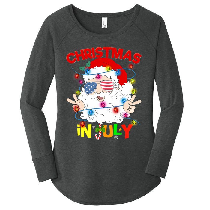 Christmas In July Santa Hat Sunglasses Usa Flag Summer Women's Perfect Tri Tunic Long Sleeve Shirt