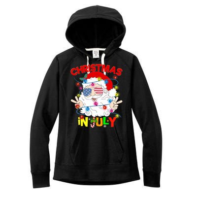 Christmas In July Santa Hat Sunglasses Usa Flag Summer Women's Fleece Hoodie