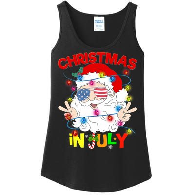 Christmas In July Santa Hat Sunglasses Usa Flag Summer Ladies Essential Tank