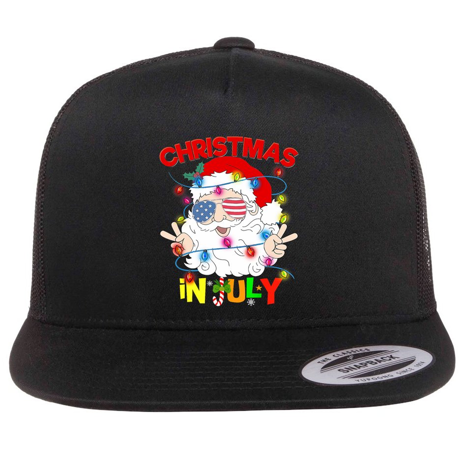 Christmas In July Santa Hat Sunglasses Usa Flag Summer Flat Bill Trucker Hat