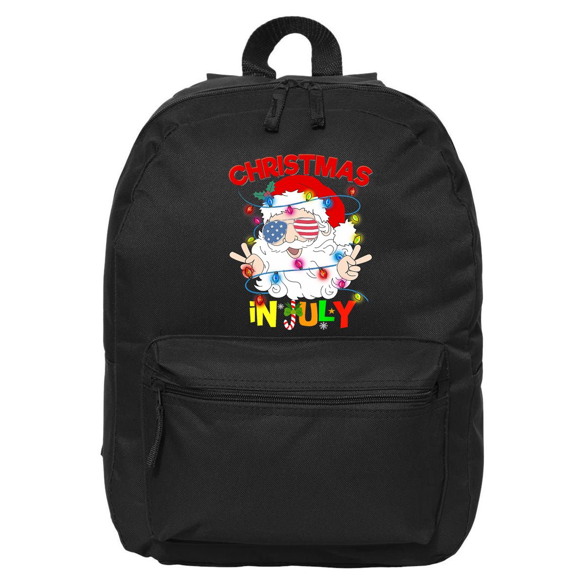 Christmas In July Santa Hat Sunglasses Usa Flag Summer 16 in Basic Backpack