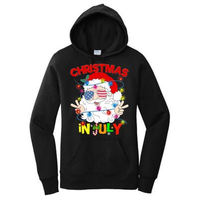 Christmas In July Santa Hat Sunglasses Usa Flag Summer Women's Pullover Hoodie