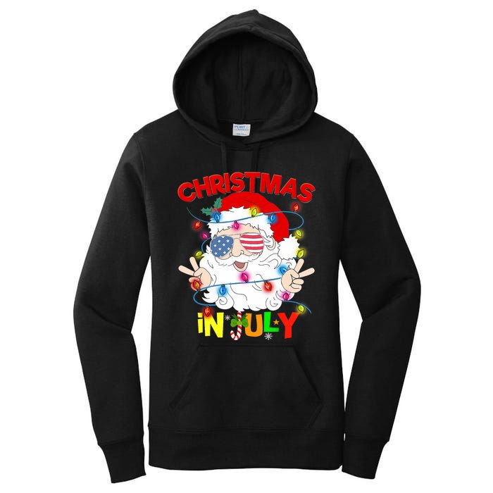 Christmas In July Santa Hat Sunglasses Usa Flag Summer Women's Pullover Hoodie