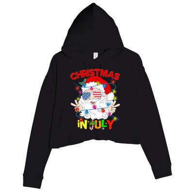 Christmas In July Santa Hat Sunglasses Usa Flag Summer Crop Fleece Hoodie