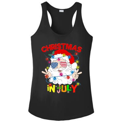 Christmas In July Santa Hat Sunglasses Usa Flag Summer Ladies PosiCharge Competitor Racerback Tank