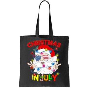 Christmas In July Santa Hat Sunglasses Usa Flag Summer Tote Bag