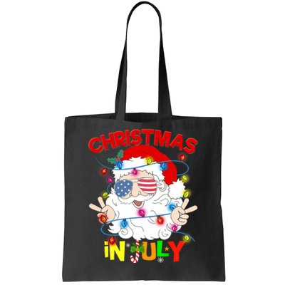 Christmas In July Santa Hat Sunglasses Usa Flag Summer Tote Bag