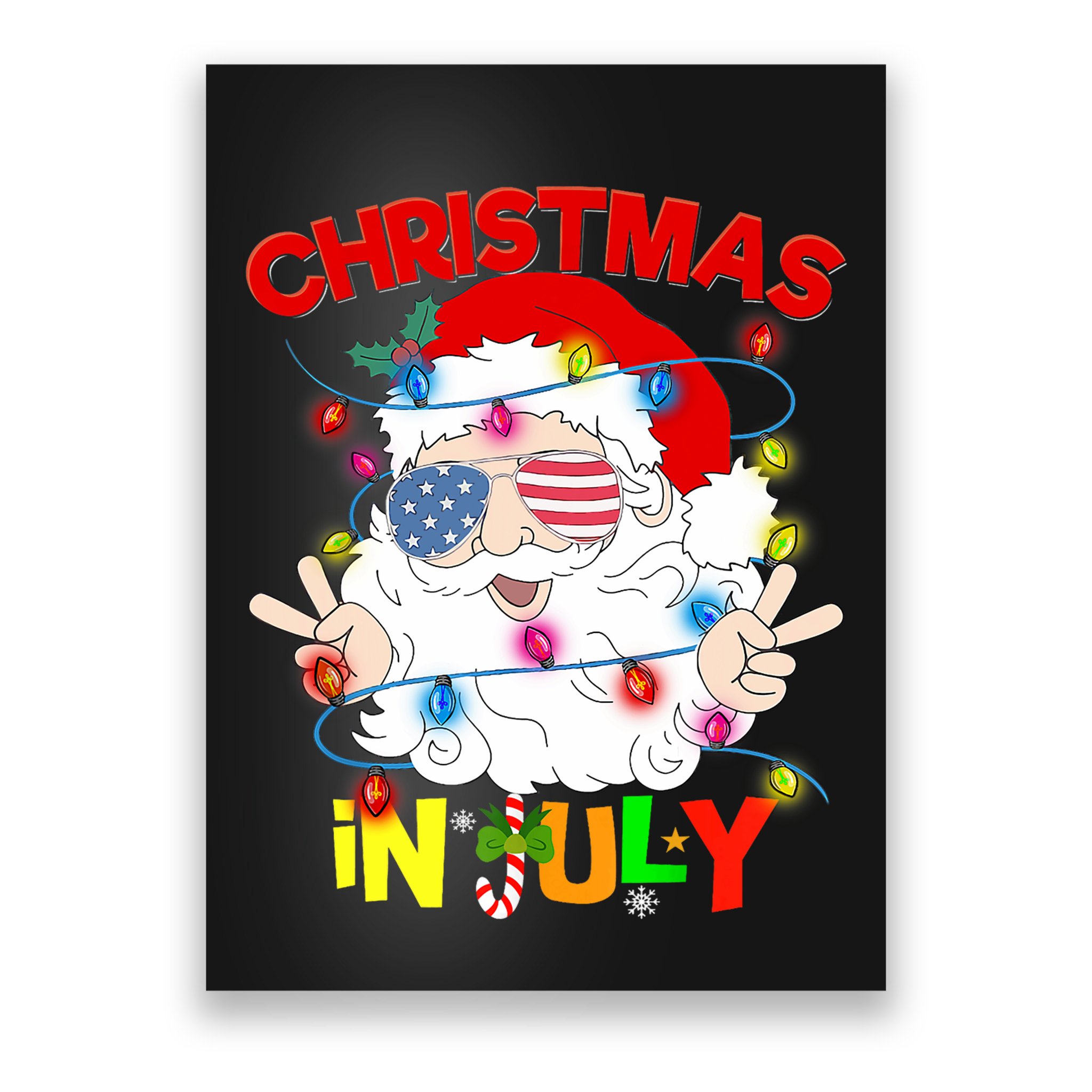 Christmas In July Santa Hat Sunglasses Usa Flag Summer Poster