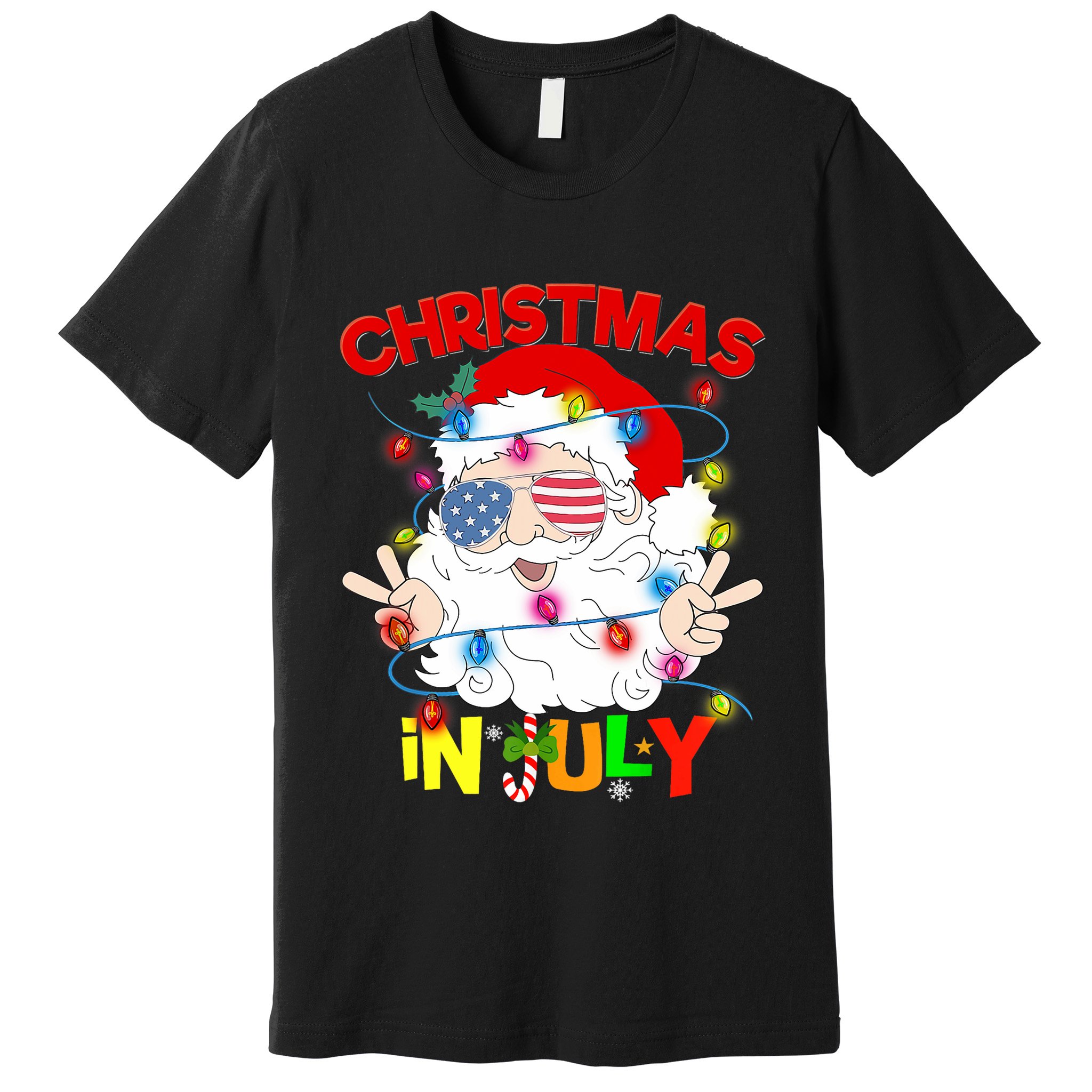 Christmas In July Santa Hat Sunglasses Usa Flag Summer Premium T-Shirt
