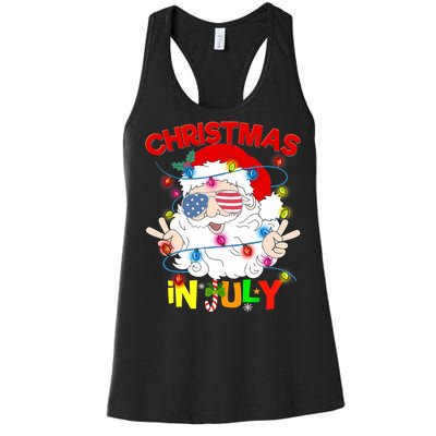 Christmas In July Santa Hat Sunglasses Usa Flag Summer Women's Racerback Tank