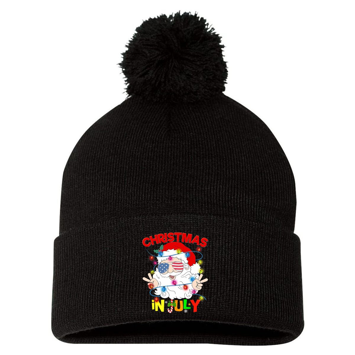Christmas In July Santa Hat Sunglasses Usa Flag Summer Pom Pom 12in Knit Beanie