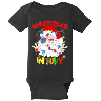 Christmas In July Santa Hat Sunglasses Usa Flag Summer Baby Bodysuit