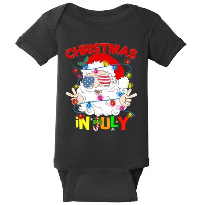 Christmas In July Santa Hat Sunglasses Usa Flag Summer Baby Bodysuit