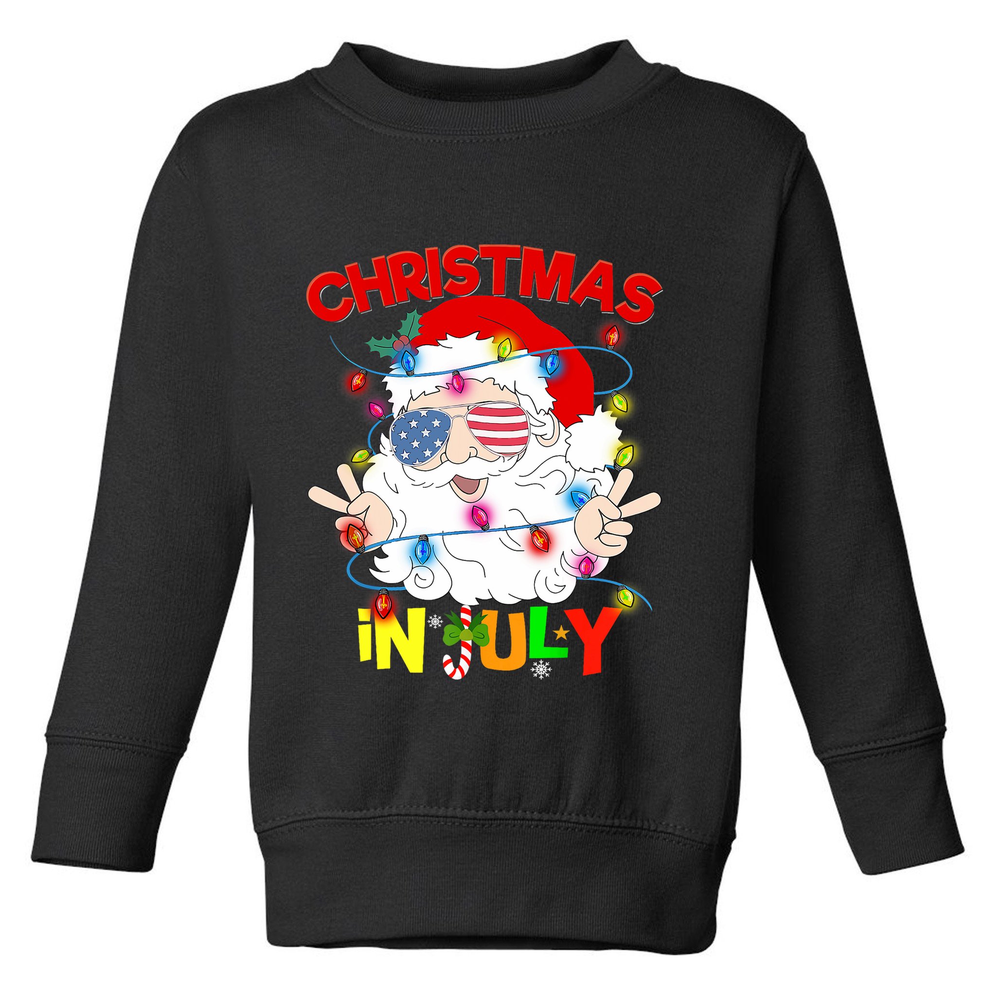 Christmas In July Santa Hat Sunglasses Usa Flag Summer Toddler Sweatshirt