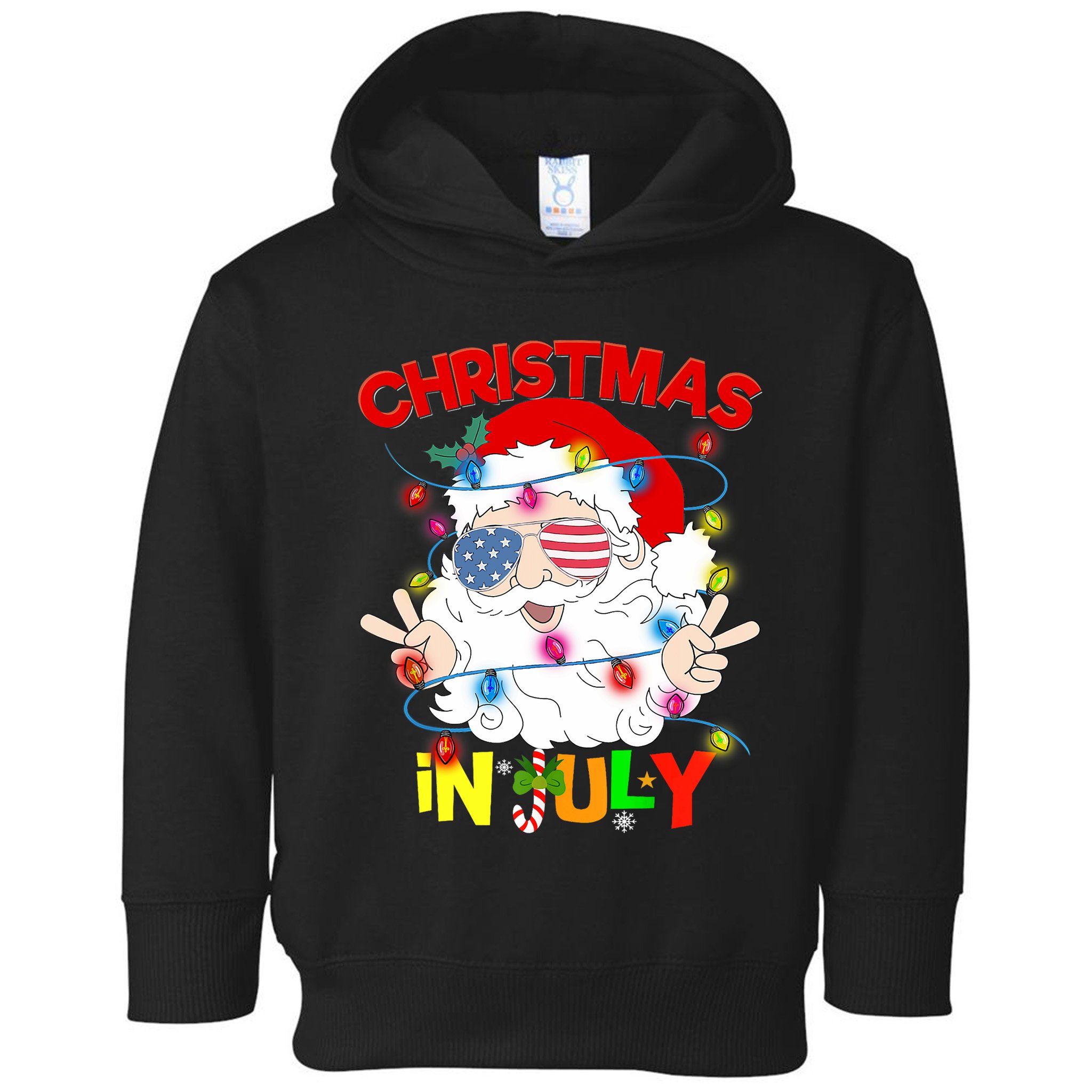 Christmas In July Santa Hat Sunglasses Usa Flag Summer Toddler Hoodie