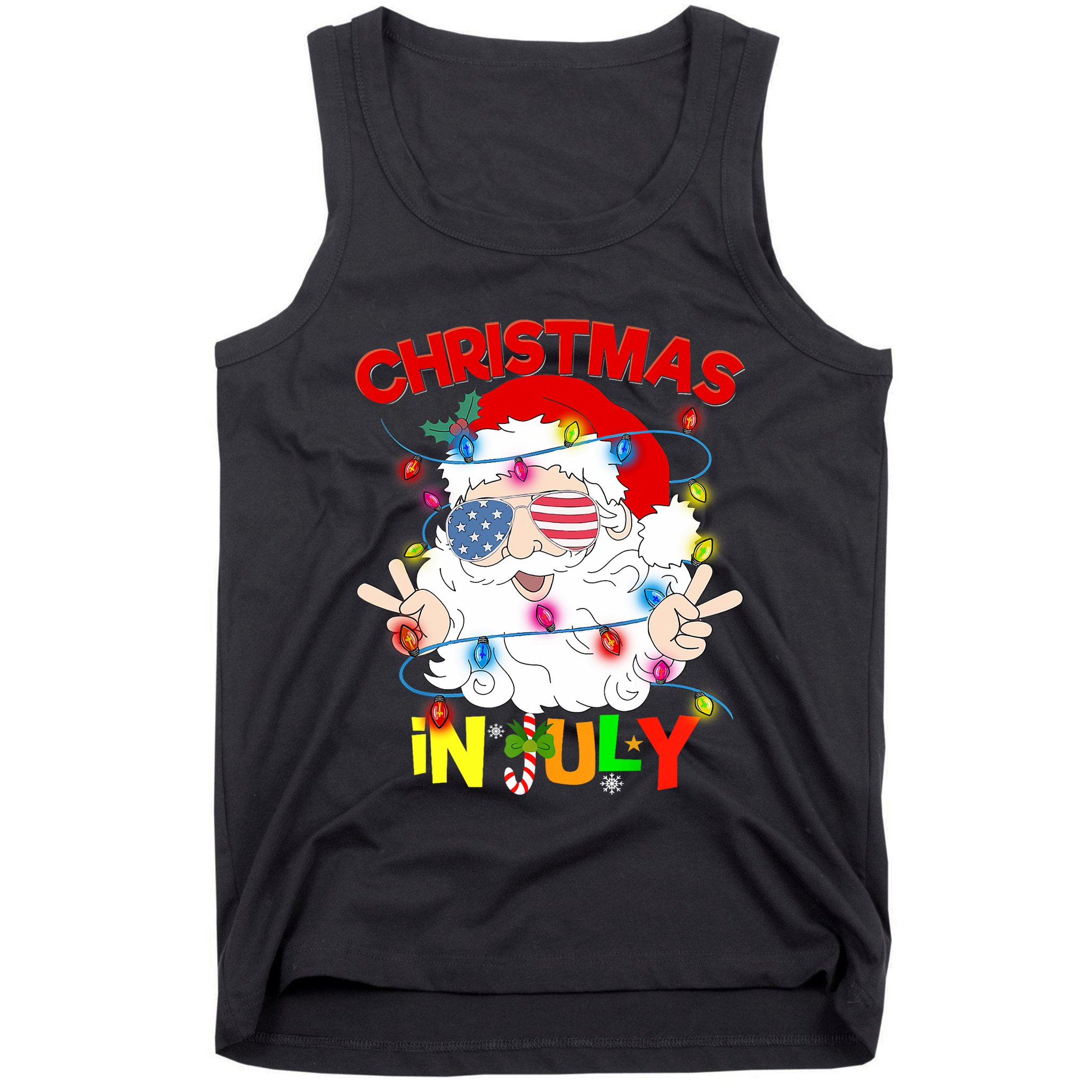 Christmas In July Santa Hat Sunglasses Usa Flag Summer Tank Top