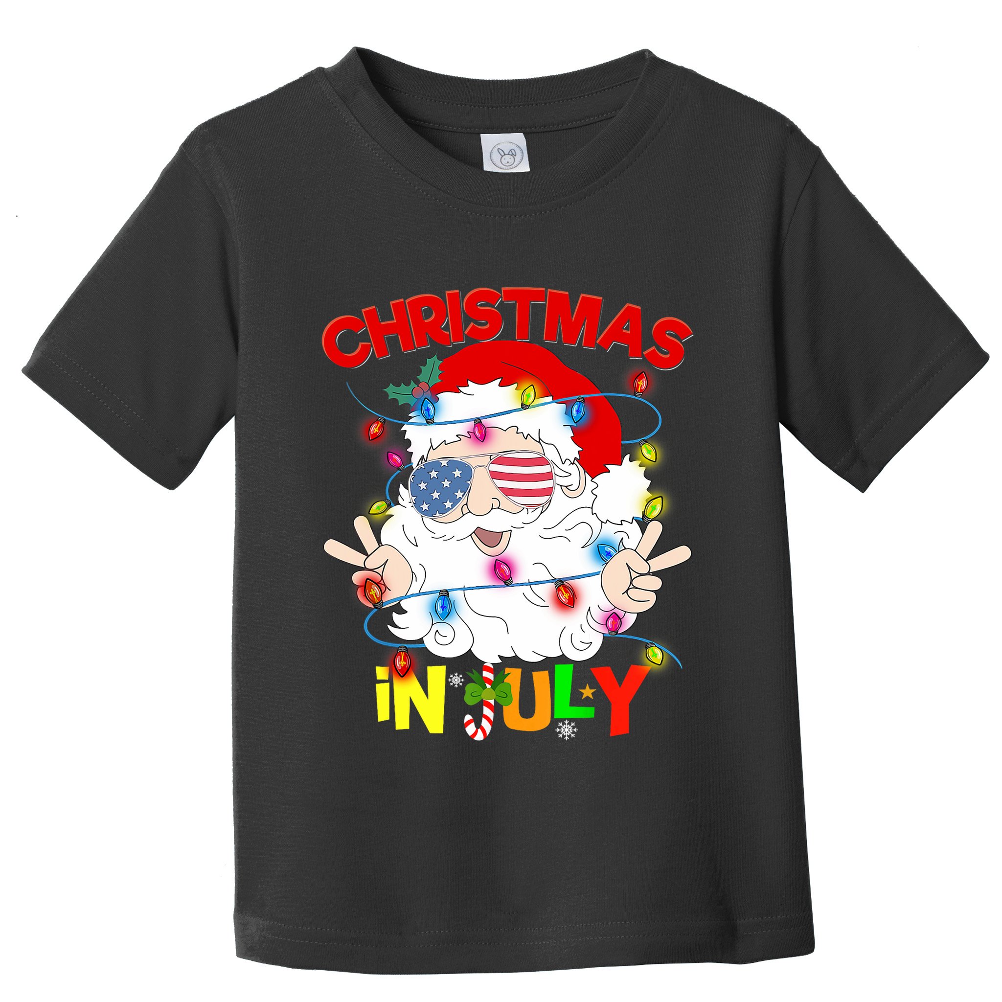 Christmas In July Santa Hat Sunglasses Usa Flag Summer Toddler T-Shirt