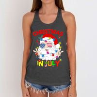 Christmas In July Santa Hat Sunglasses Usa Flag Summer Women's Knotted Racerback Tank