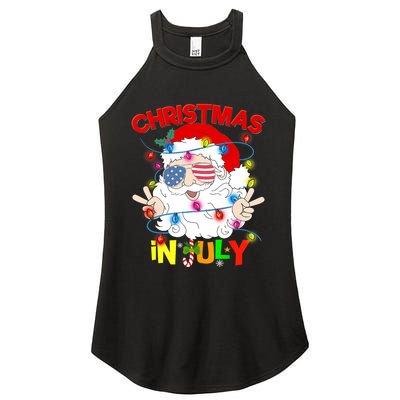 Christmas In July Santa Hat Sunglasses Usa Flag Summer Women's Perfect Tri Rocker Tank