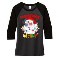 Christmas In July Santa Hat Sunglasses Usa Flag Summer Women's Tri-Blend 3/4-Sleeve Raglan Shirt