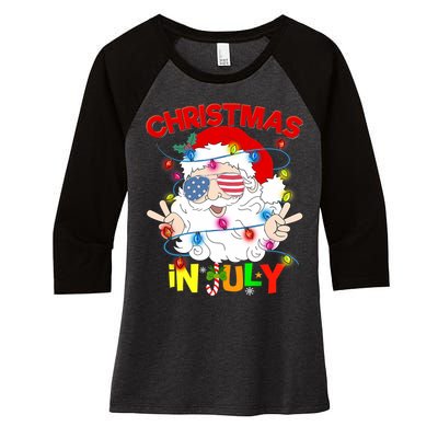 Christmas In July Santa Hat Sunglasses Usa Flag Summer Women's Tri-Blend 3/4-Sleeve Raglan Shirt