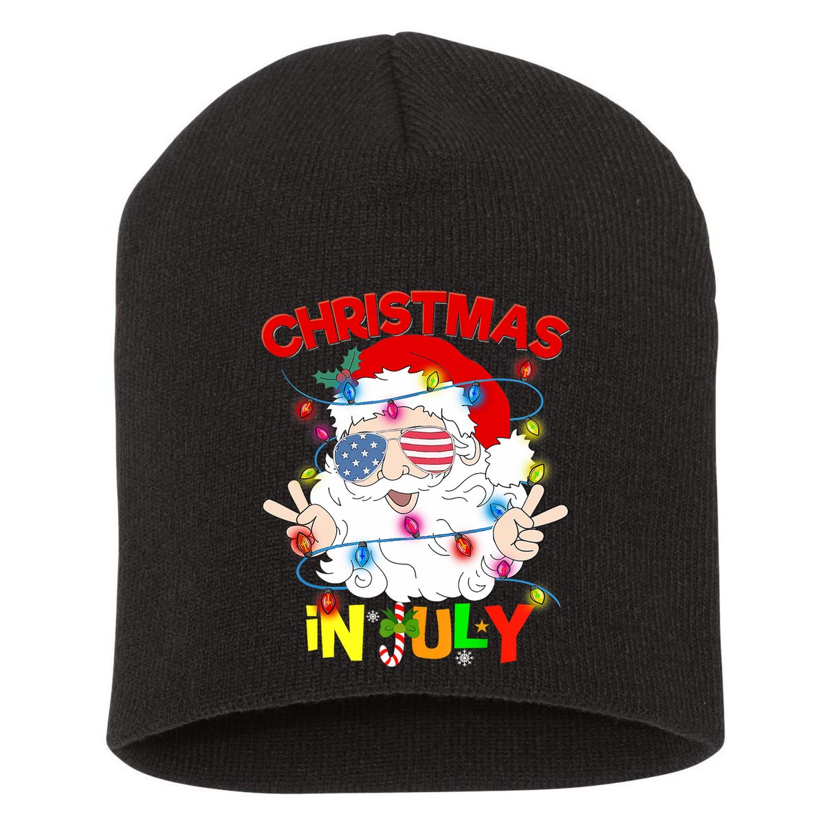 Christmas In July Santa Hat Sunglasses Usa Flag Summer Short Acrylic Beanie
