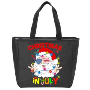 Christmas In July Santa Hat Sunglasses Usa Flag Summer Zip Tote Bag