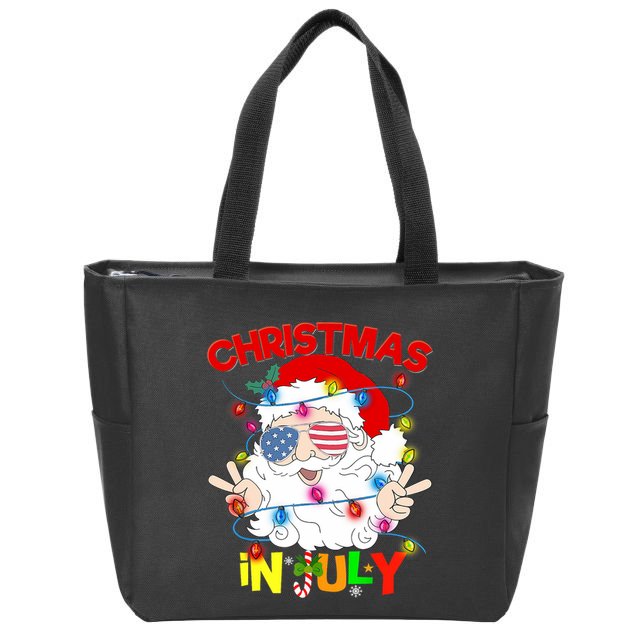 Christmas In July Santa Hat Sunglasses Usa Flag Summer Zip Tote Bag