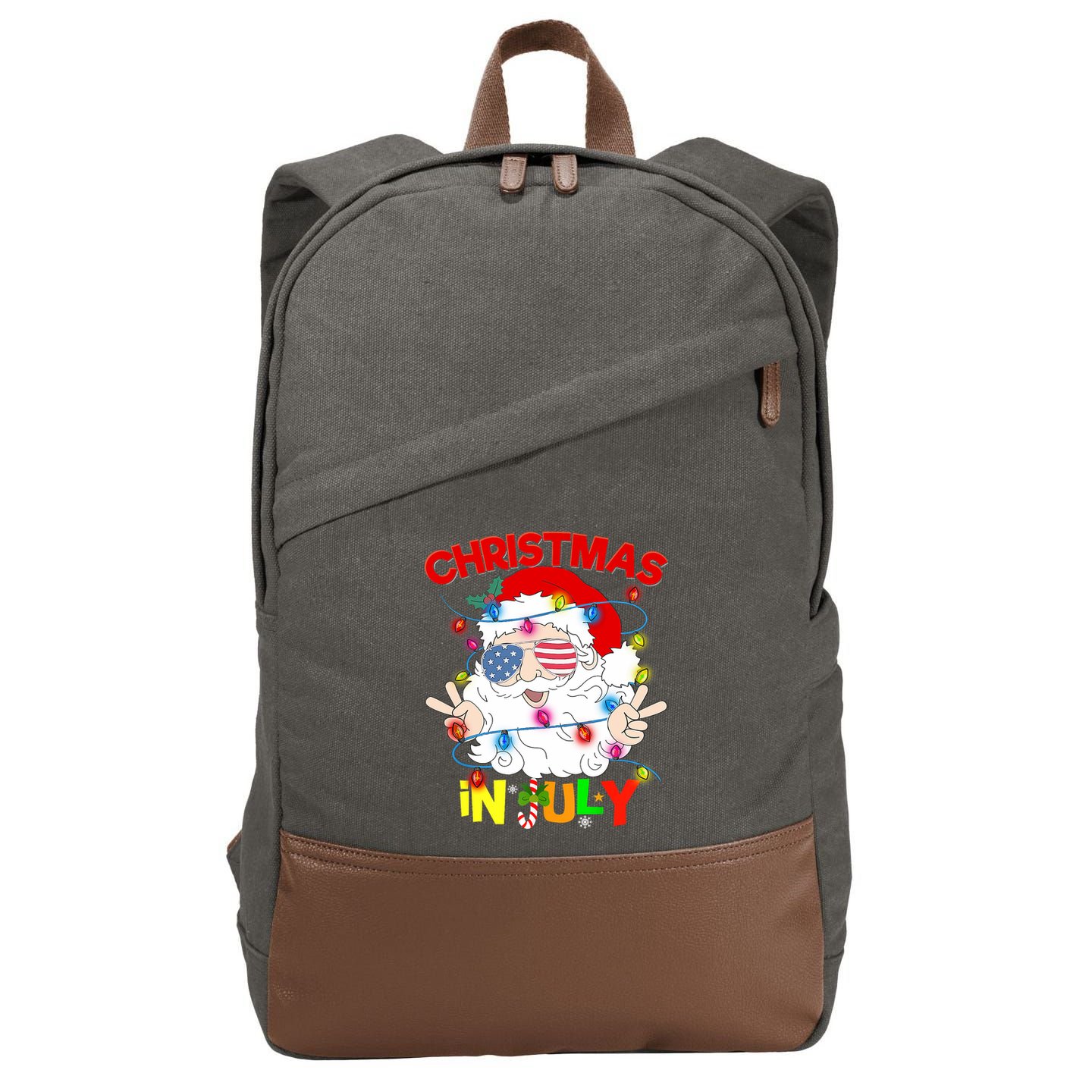 Christmas In July Santa Hat Sunglasses Usa Flag Summer Cotton Canvas Backpack
