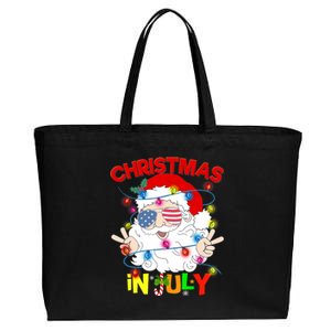 Christmas In July Santa Hat Sunglasses Usa Flag Summer Cotton Canvas Jumbo Tote