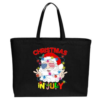 Christmas In July Santa Hat Sunglasses Usa Flag Summer Cotton Canvas Jumbo Tote