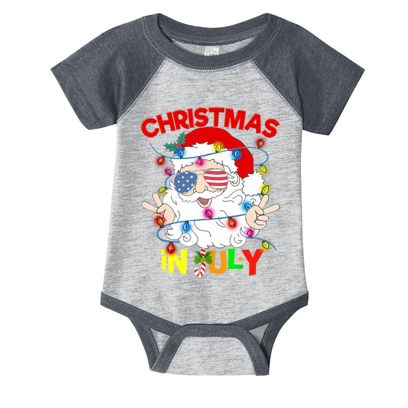 Christmas In July Santa Hat Sunglasses Usa Flag Summer Infant Baby Jersey Bodysuit