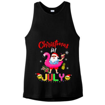 Christmas In July Santa Hawaiian Flamingo Summer Beach Ladies PosiCharge Tri-Blend Wicking Tank