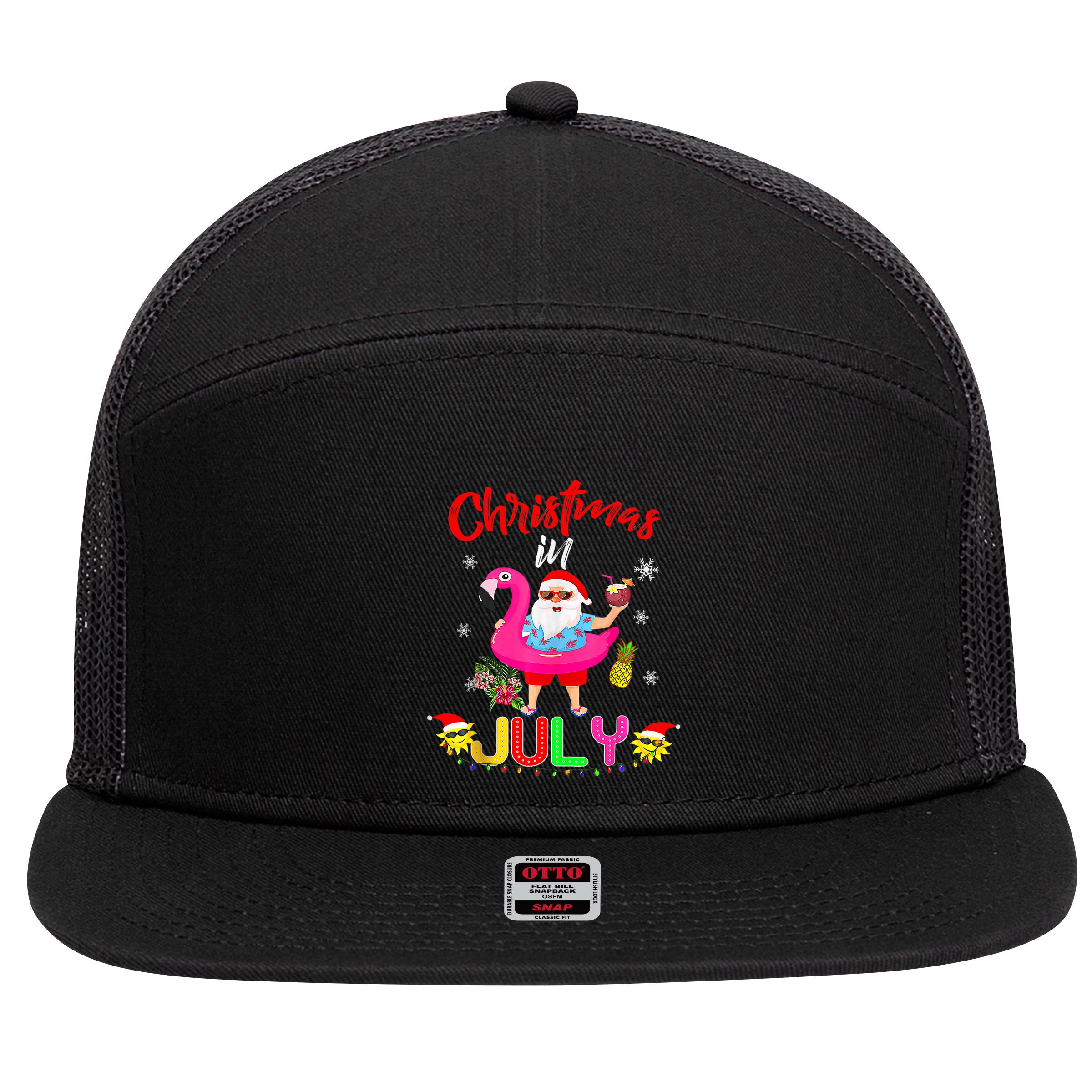 Christmas In July Santa Hawaiian Flamingo Summer Beach 7 Panel Mesh Trucker Snapback Hat